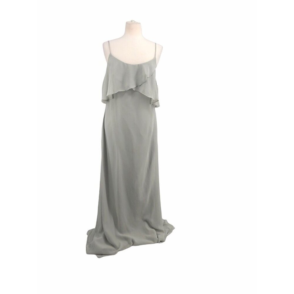 Wtoo Bridesmaid Dress Size 10 Chiffon Light Gray Scoop Neckline Flowy Sheath